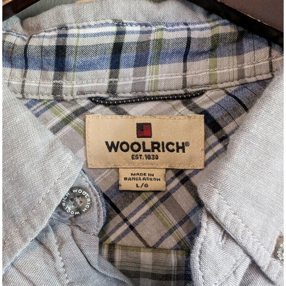Woolrich Size Large Mens Gray Shirt Button Down Top Double Layer Plaid Grey LS - Picture 2 of 6